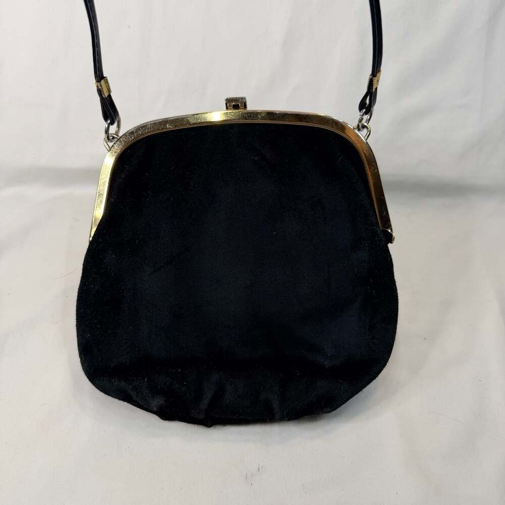 Vintage Dorothy Perkins 100% Suede Black Shoulder Bag Gold Hardware